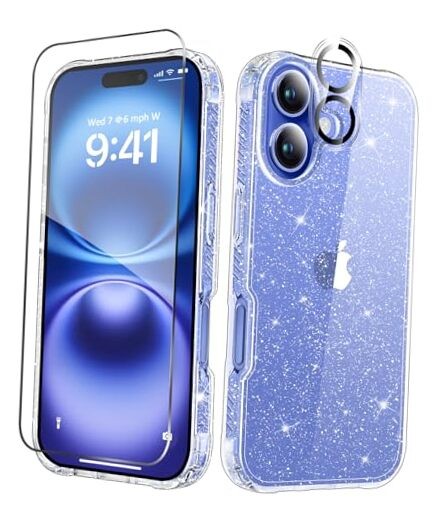  Compatible with iPhone 16 Case, with Screen Protector for iPhone 16 6.1" Clear