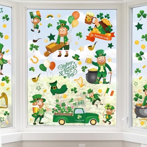 St Patricks Day Window Clings, Large Style Reusable Static Window Leprechaun