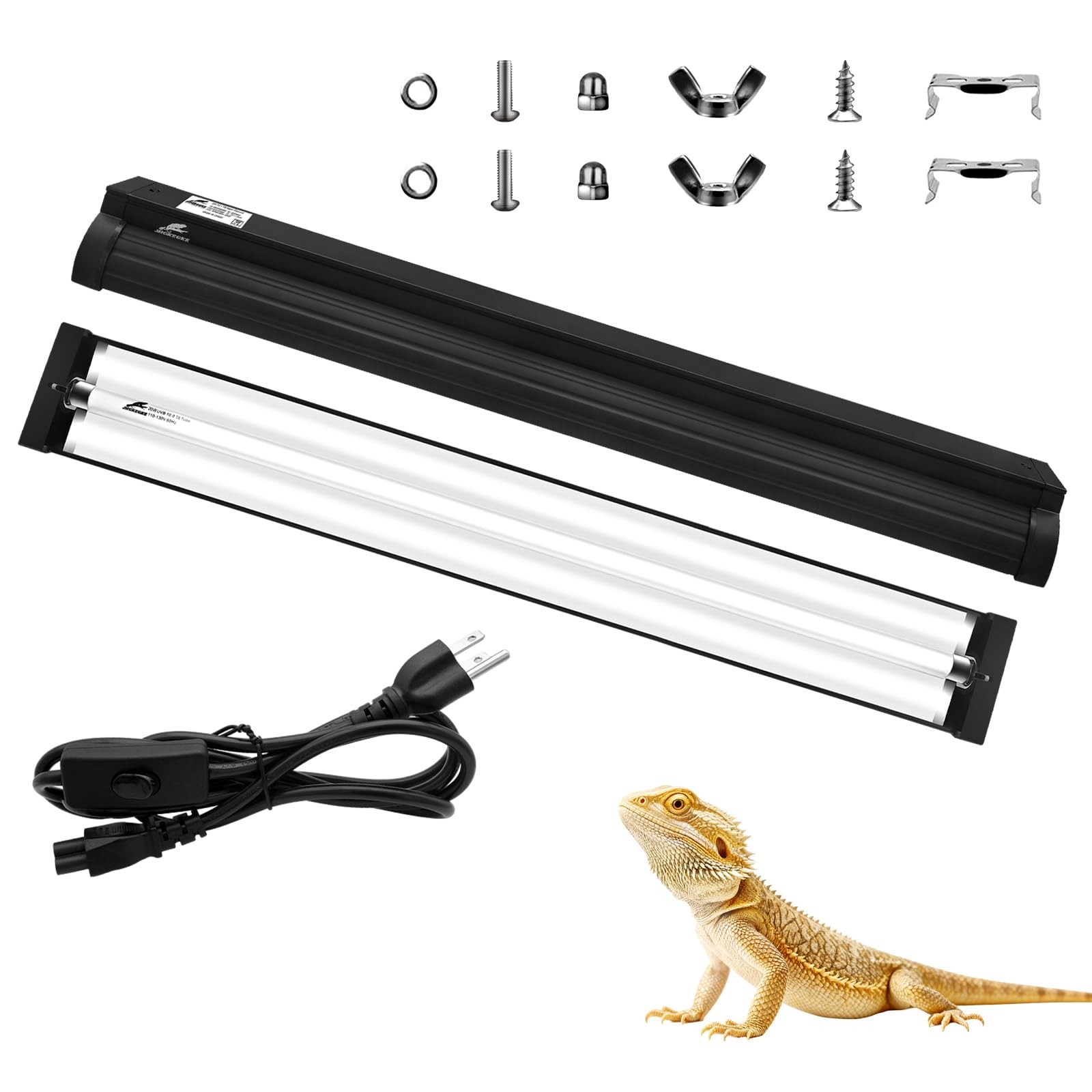 T8 UVB Reptile Light Fixture HO UVB Bulb Lighting Combo Kit, 10.0 UVB Light for