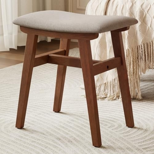 Solid Wood Small Vanity Stool Chair, Makeup Stools for Vanity Desk, Walnut