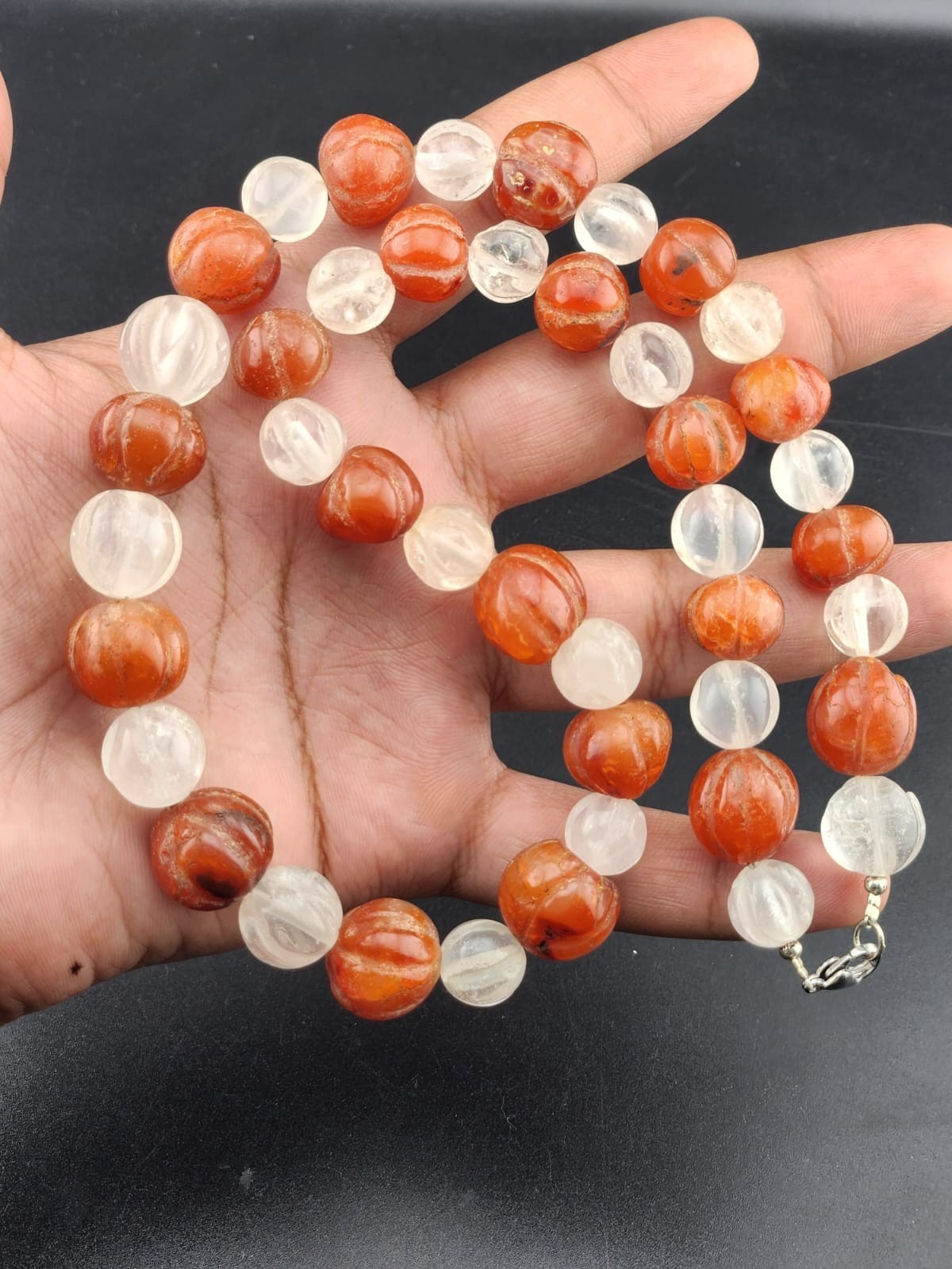 Vintage Old Himalayan Tibeten Pumkin Crystal and carnelian punkin Beads Necklace