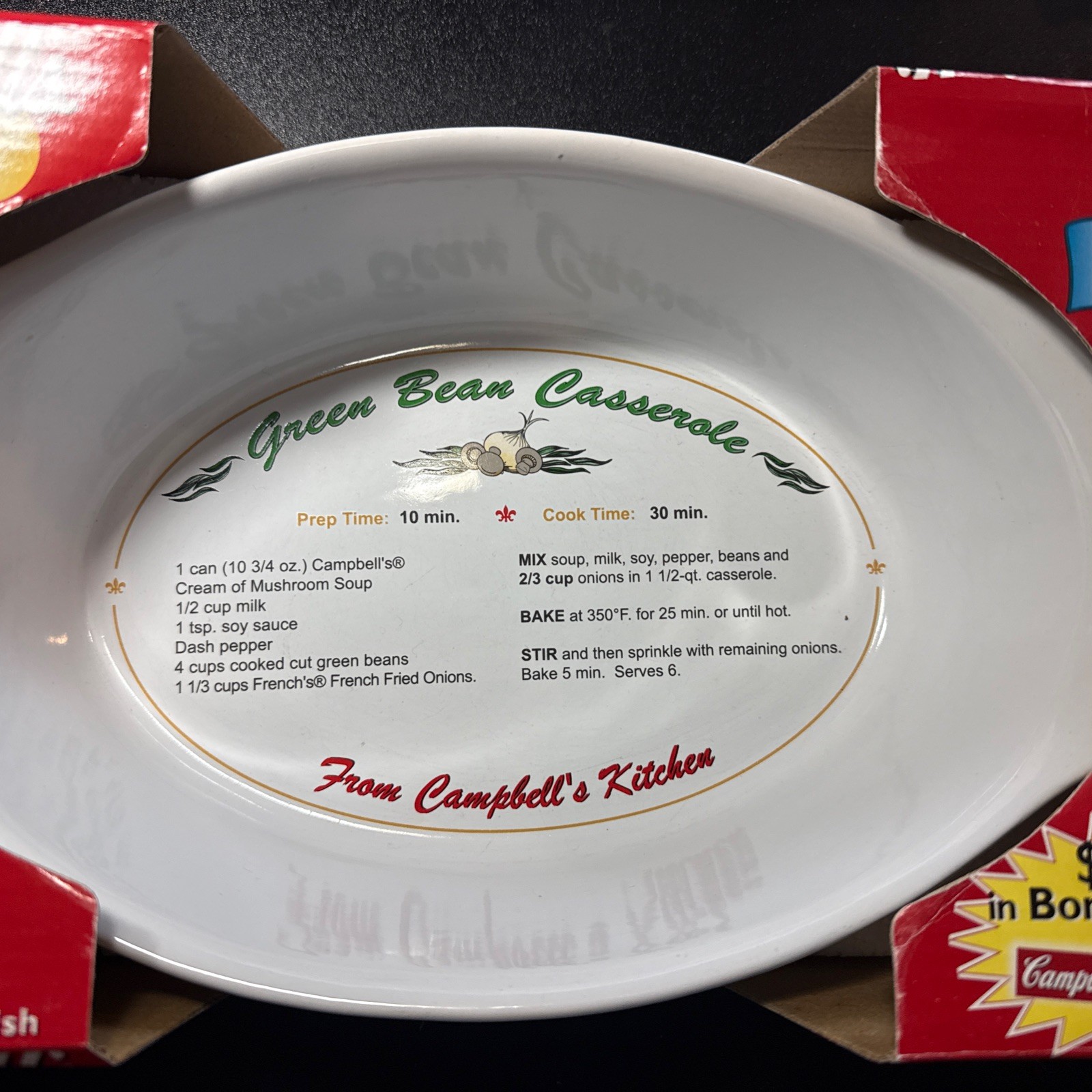 Campbell's Green Bean Casserole Recipe Dish 2005 50th Anniversary Large Handles