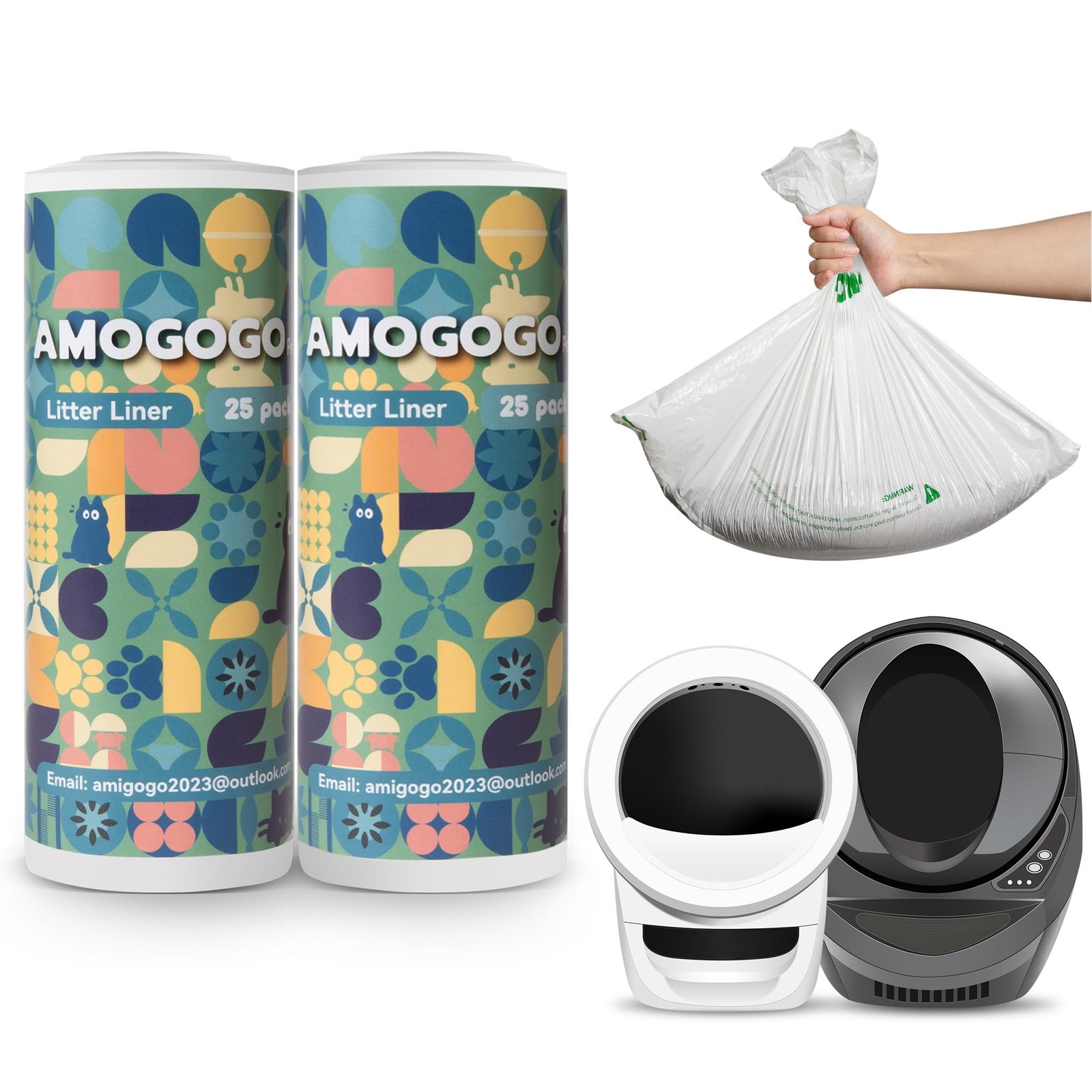 50 Pcs Waste Bags, Compatible with Litter Robot 4/5/3, Heavy Duty Cat Litter ...