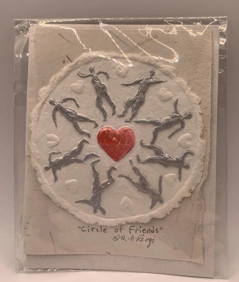 Roger A Riege "Circle Of  Friends " Hand Signed Mixed Media Masterworks Art Card