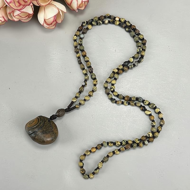 Rare Collector Grade!China Inner Mongolia Gobi Eye Agate Bead Necklace