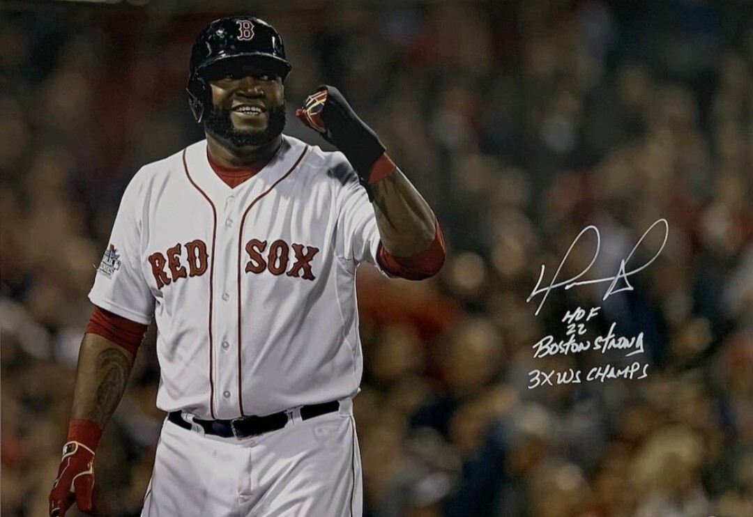 David Ortiz Signed Batting In Action HOF RP 8X10 Photo BOSTON RED SOX