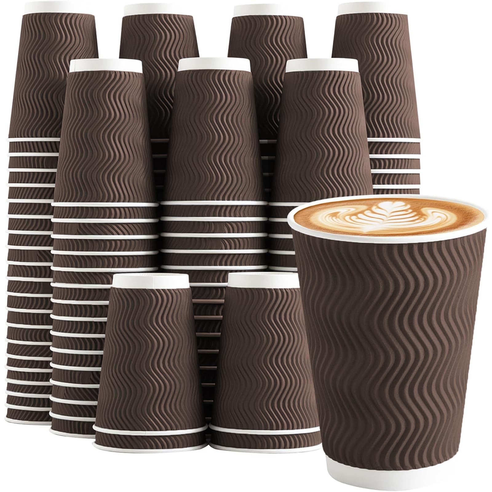 Clawsoff 12 oz Coffee Cups Disposable, 100 Count Insulated Paper 12 oz, Brown 