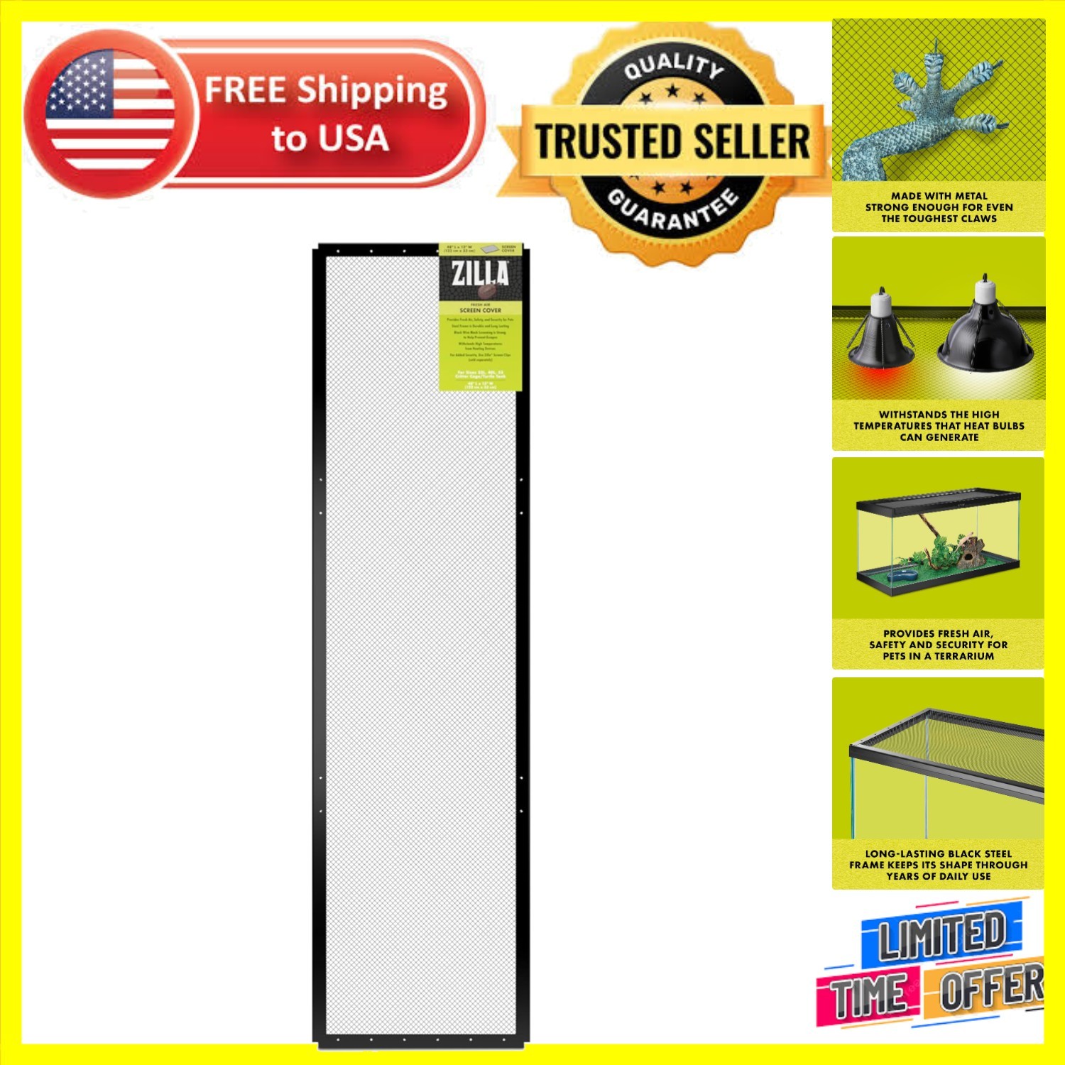 Zilla Fresh Air Screen Cover 48x13 - Durable Metal Mesh for Reptile Terrariums