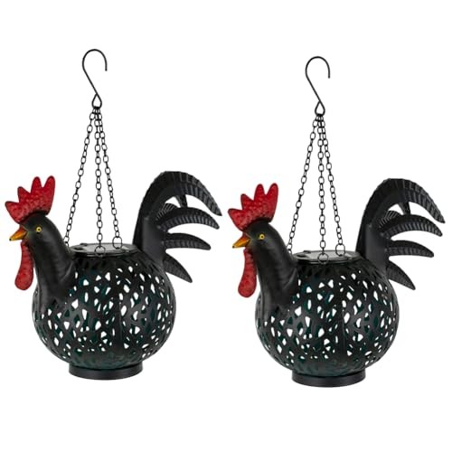  2 Pack Chicken Hanging Solar Lanterns Waterproof Solar Garden Lights Rooster