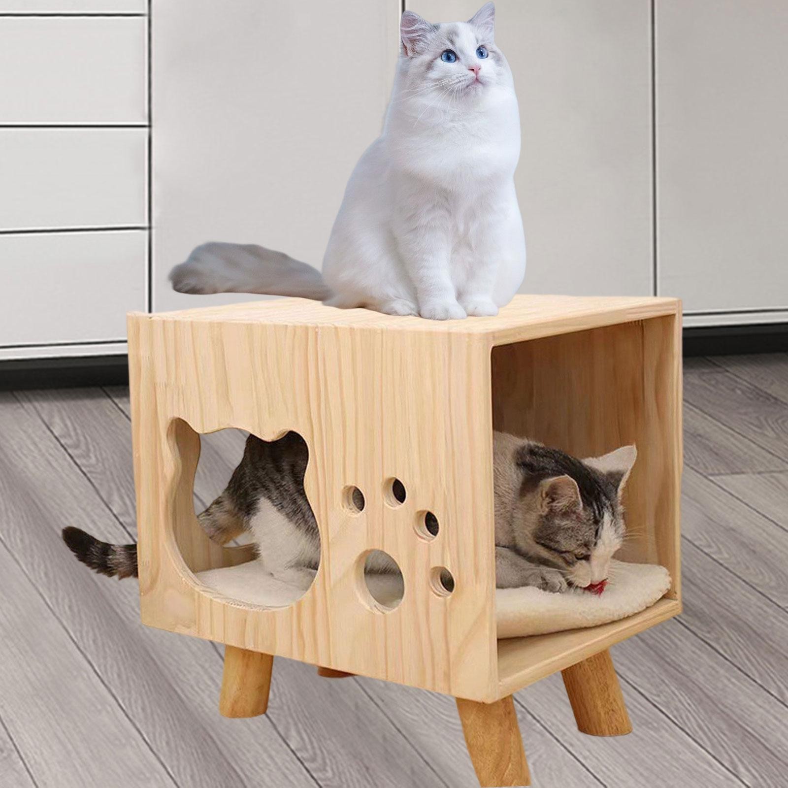 Wooden Cat House Hideaway Resting and Sleeping with Foot Breathable Elevated Cat