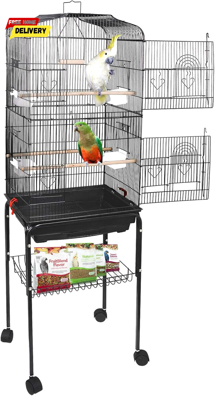 59.3 Rolling Bird Cage Large Wrought Iron Cage for Cockatiel Sun Conure Parakeet