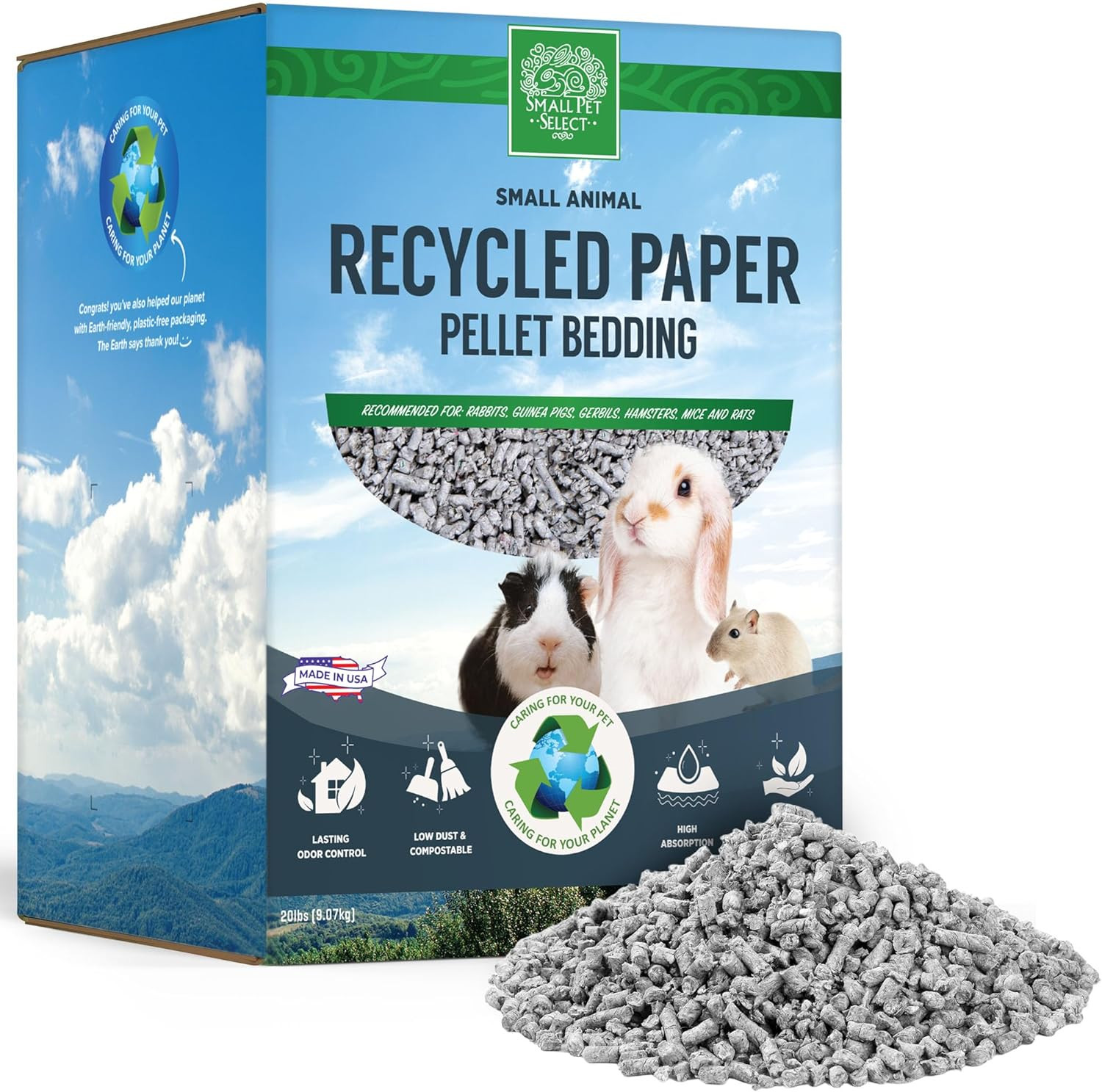 Recycled Paper Pellet Bedding, Litter for Rabbit, Guinea Pig, Hamster, Bunny and