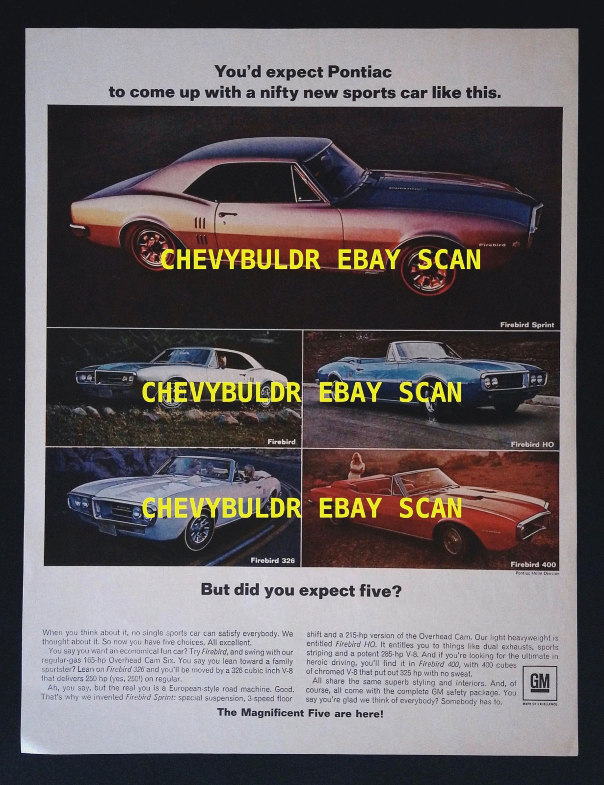1967 Pontiac Firebird Vintage Large Color Ad "You'd Expect Pontiac..."