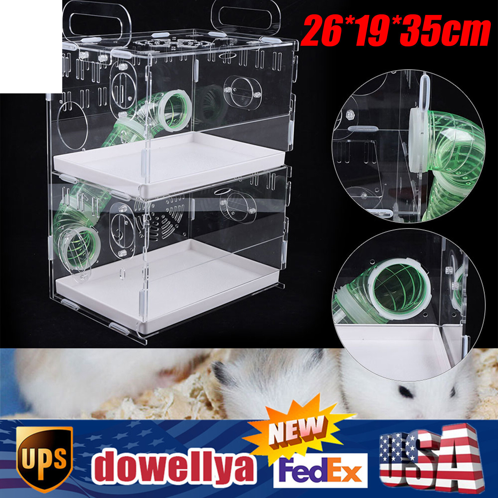 2 Tiers Transparent Guinea Pig Hamster Cage Double-Layer Pet House