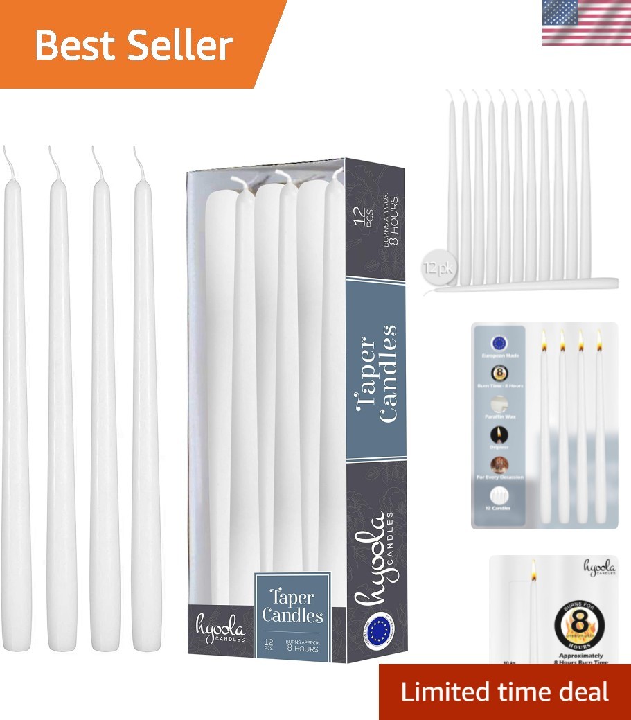 12 Pack Tall Taper Candles - 10 Inch White Dripless, Unscented Dinner Candle ...