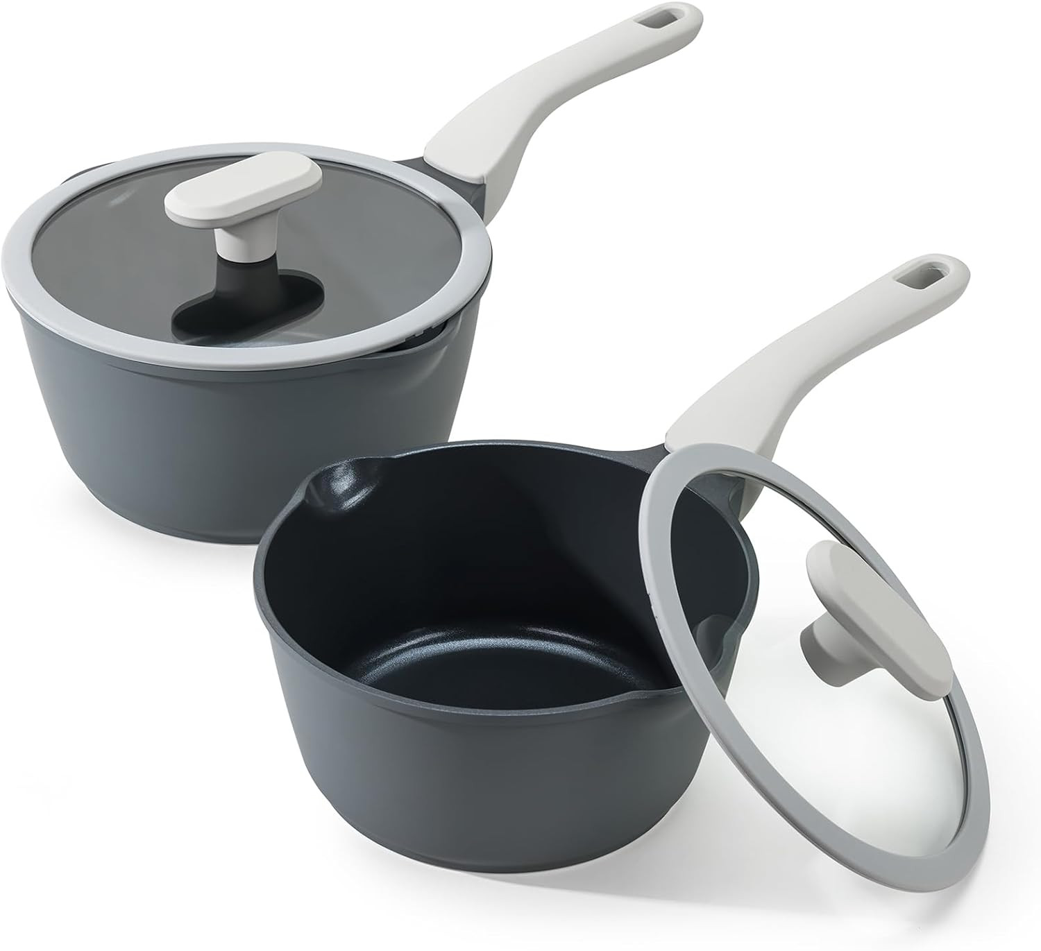 Nonstick Saucepan Set with Lids, 2QT and 2.7QT Ceramic Sauce Pan Set, Non Toxic 