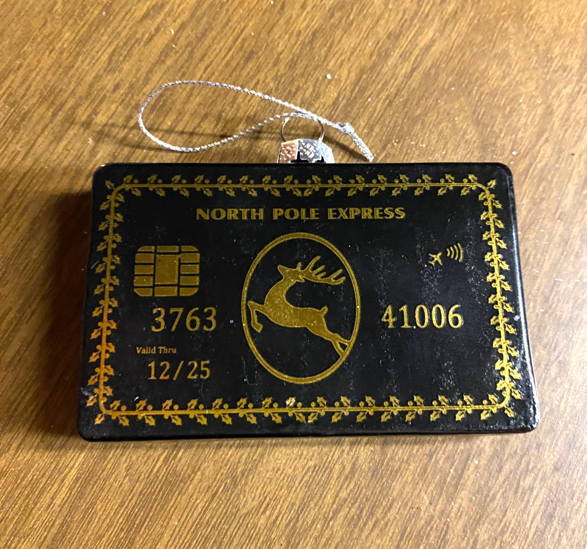 Blown Glass Credit Card North Pole Express Christmas Ornament 3 5/8"