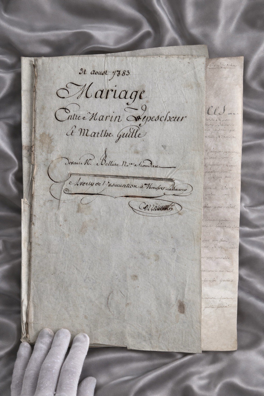 1783 French Marriage Contract Manuscript – Handwritten Notarial Folio Document