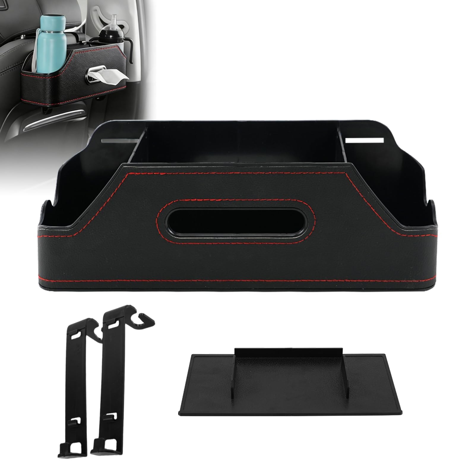 Car Seat Back Organizer with Cup Holders, Tissue Box, Hooks & Phone Slot