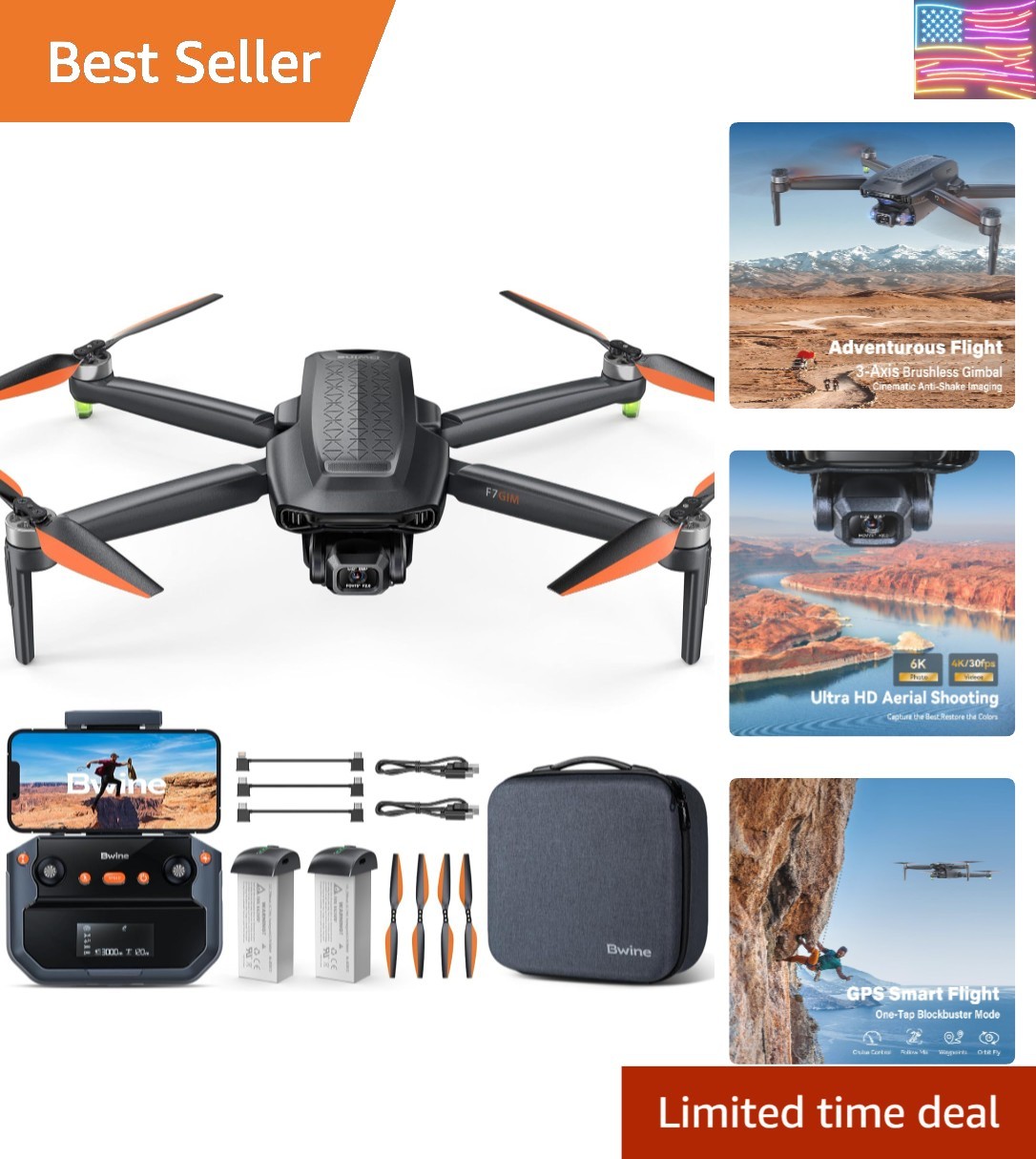 F7GIM 6K Photo Drone with Camera for Adults, 3-Axis Brushless Gimbal, 4K/30fp...