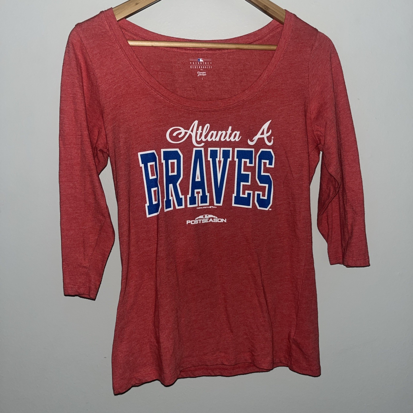 Women’s Atlanta Braves Adult Large Red MLB 3/4 Sleeve Scoop Neck D-33