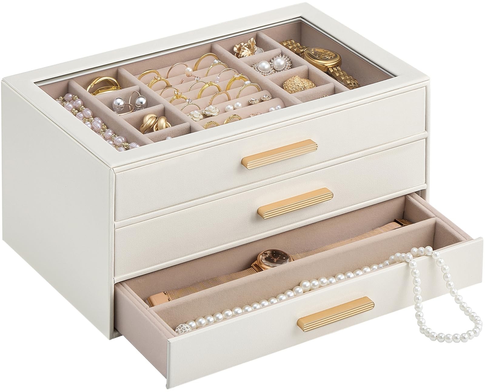 Jewelry Box Organizer, 3-Layer Jewelry Organizers and Storage Case with Glass...