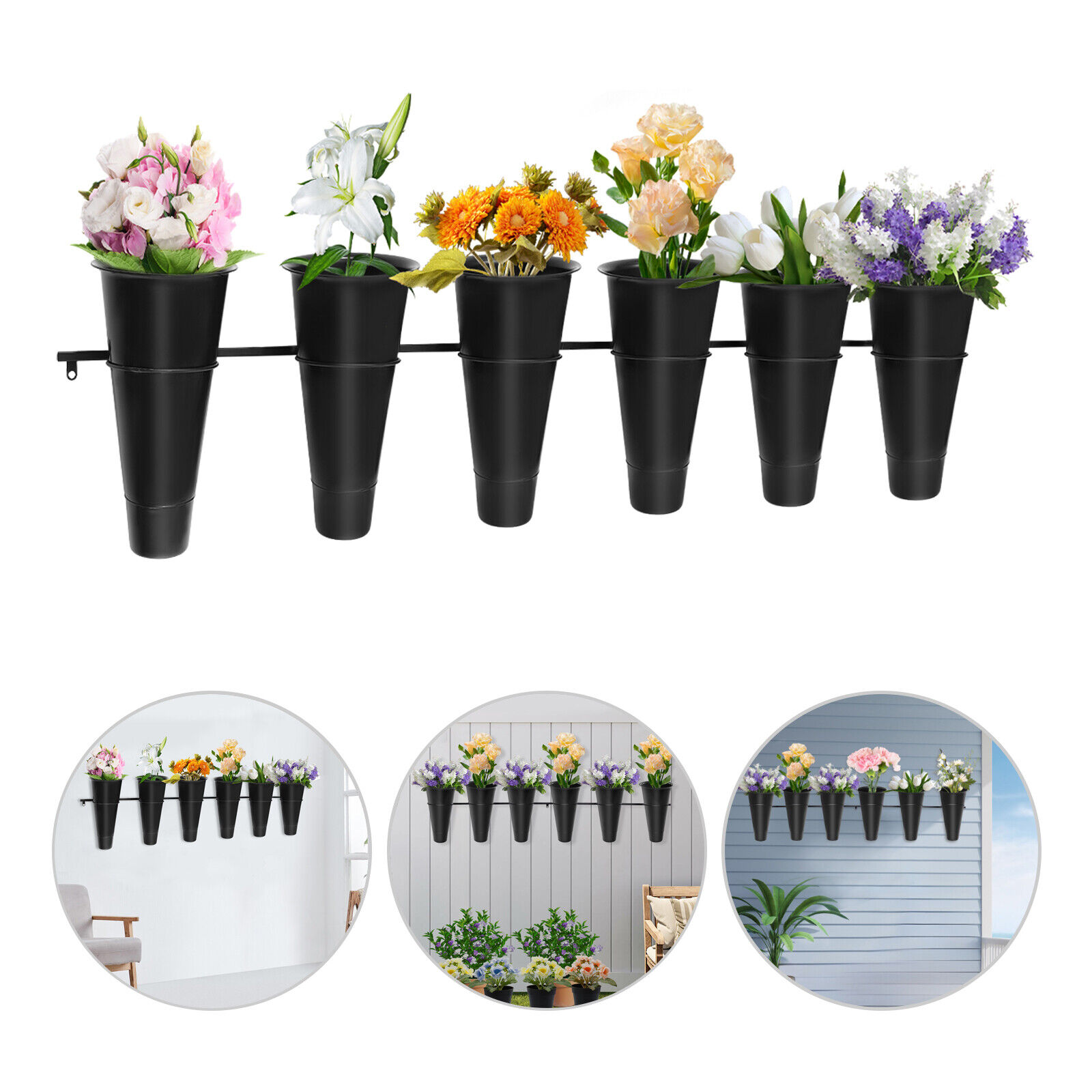 Carbon Steel Frame And PP Wall-mounted Flower Stand Display Stand With Buckets