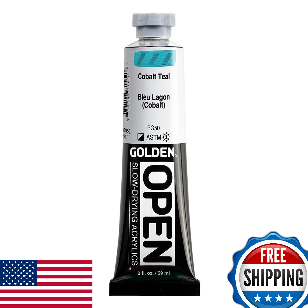 GOLDEN OPEN Slow-Drying Acrylics Cobalt Teal 2oz Professional Semi-Opaque Paint