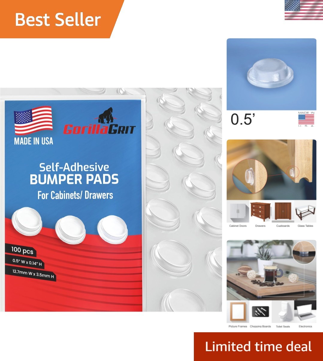 100  Round Cabinet Bumpers - Clear Adhesive Pads for Surface Protection