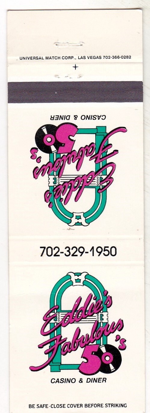 Eddie's Fabulous 50's Casino & Diner Matchbook Cover Reno icmsc5